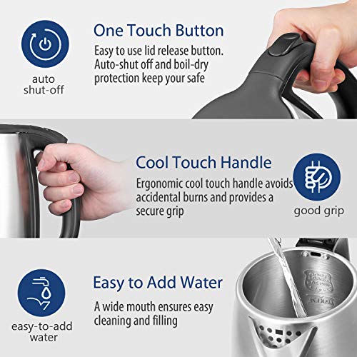 1.7L Stainless Steel Electric Kettle, Fast-Boil Cordless Water Boiler