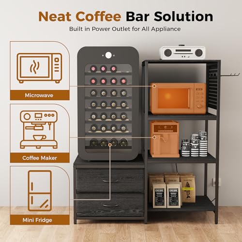 5-Tier Mini Fridge Stand with Power Outlet, Storage Drawers & Pegboard