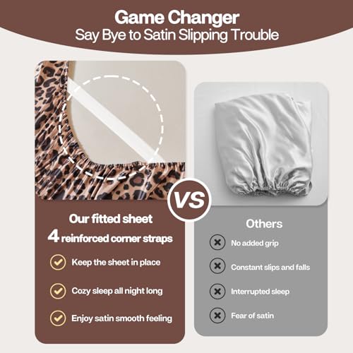 Satin Fitted Sheet Full Size with Elastic Corner Straps, 15-Inch Deep Pocket