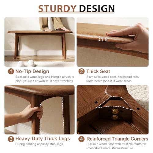 Solid Wood Dining Bench, Modern Entryway Bench with Rounded Corners