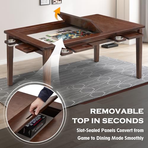 63-inch Solid Wood Board Game Table with Removable Dining Top