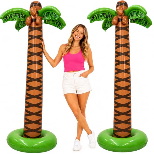 6 Ft Giant Inflatable Palm Trees (2-Pack) - Tropical Luau Party Decor