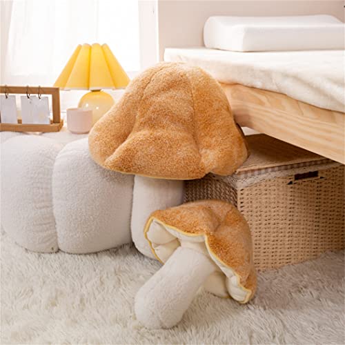 Mushroom Floor Pillow - Soft Plush Decorative Sofa Cushion, 32cm, Khaki