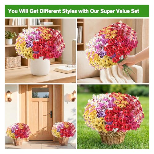 22-Pack UV-Resistant Artificial Outdoor Flowers for Porch & Window Box