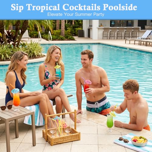 Hurricane Glass Set of 6 with 10 Umbrella Drink Straws for Cocktails & Party