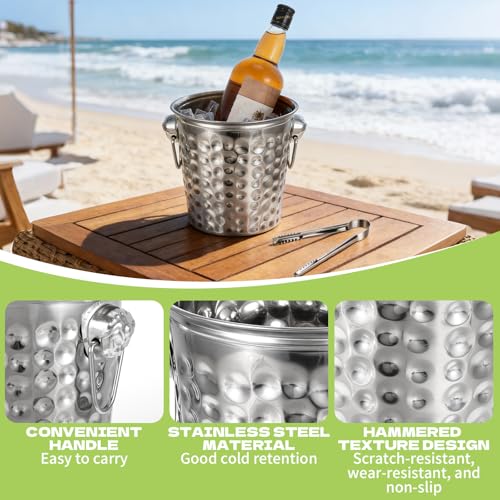 Rainmae 3-Pack Stainless Steel Ice Buckets with Handles & Tongs, 3L Beverage Chillers for Parties & Events