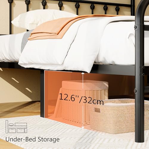Queen Size Metal Platform Bed Frame with Headboard and Footboard, Black