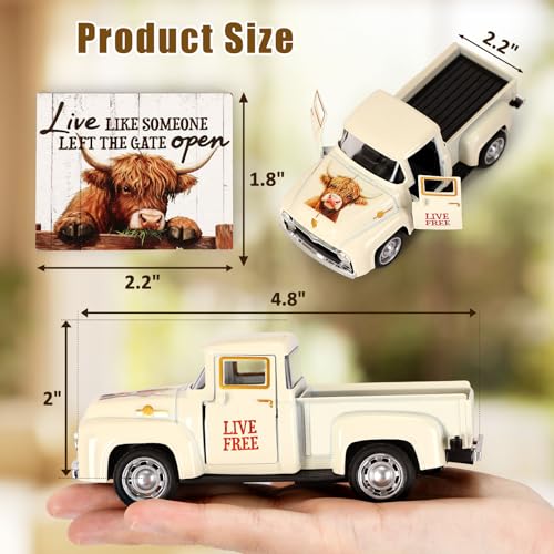 Highland Cow Metal Truck Farmhouse Decor with Inspirational Sign