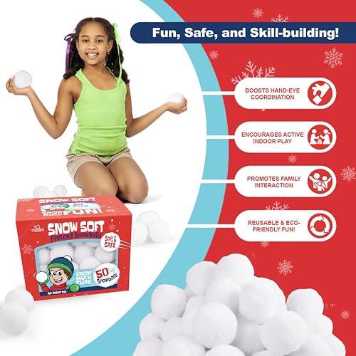 50-Piece Soft Plush Artificial Snowballs Set - Indoor & Outdoor Winter Toys