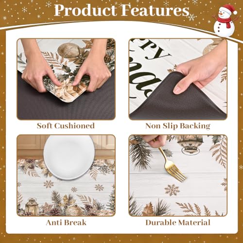 AtawLege Merry Christmas Kitchen Rug Set 2 Piece - 17x29 + 17x47 anti-fatigue mats