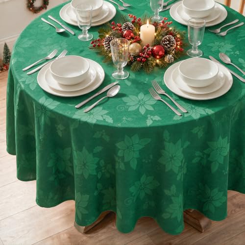 Horaldaily Green Jacquard Round Tablecloth 60x60 Inches for Christmas & Holiday Dining