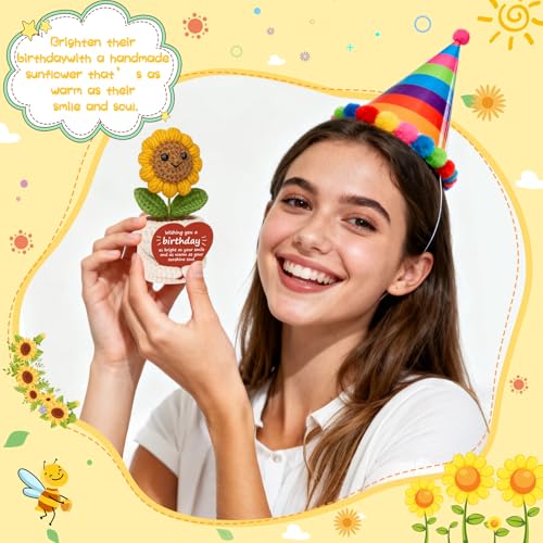 Crochet Sunflower Plush with Inspirational Card - Unique Birthday Gift