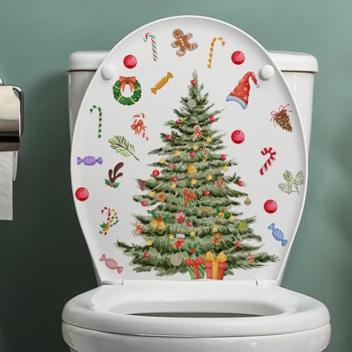 2Pcs Christmas Wall & Toilet Decals Snowman & Tree Holiday Stickers