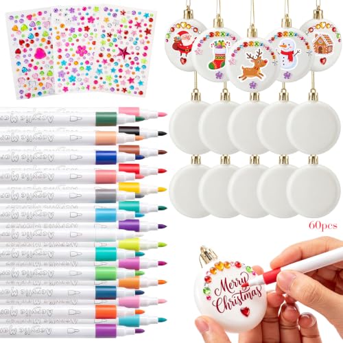 Syhood 60 Pcs 2.36'' DIY Christmas White Flat Ball Ornaments Matte Discs