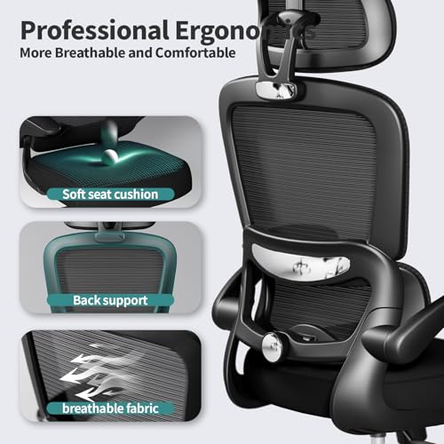 Ergonomic Mesh Office Desk Chair with Lumbar Support & Flip-Up Armrests