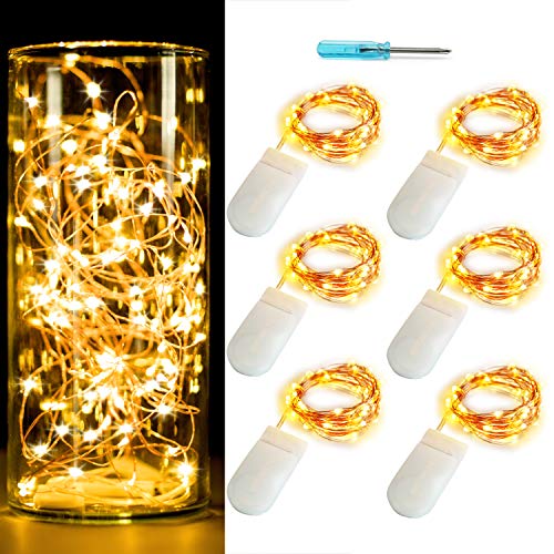 OakHaomie 6 Pack Battery Operated Fairy Lights 10ft Copper Wire Warm White No Remote
