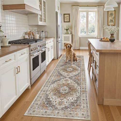 Washable Vintage Hallway Runner Rug 2x8 Ft - Non-Slip Low-Pile Carpet
