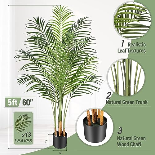 5ft Artificial Palm Tree - Realistic Faux Tropical Plant in Pot