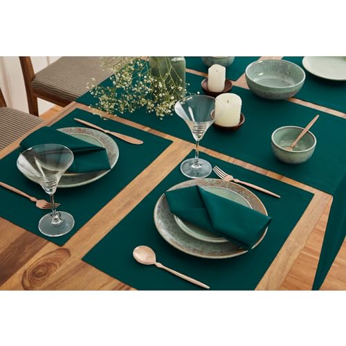 Dark Green Dru Cotton Linen Table Runner 14 x 72 in | Solino Home