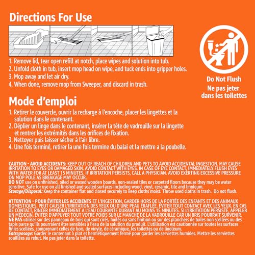 Amazon Basics Wet Mopping Cloth Refills, Multi-Surface Floor Cleaner, 24 Count