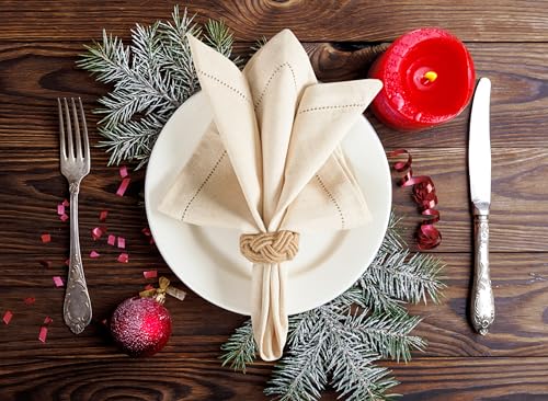 Hemstitched Cotton Linen Dinner Napkins, 18x18 Inch, Set of 12
