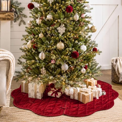 Junkin 48-Inch Quilted Christmas Tree Skirt - Red, Reversible Rust/Red