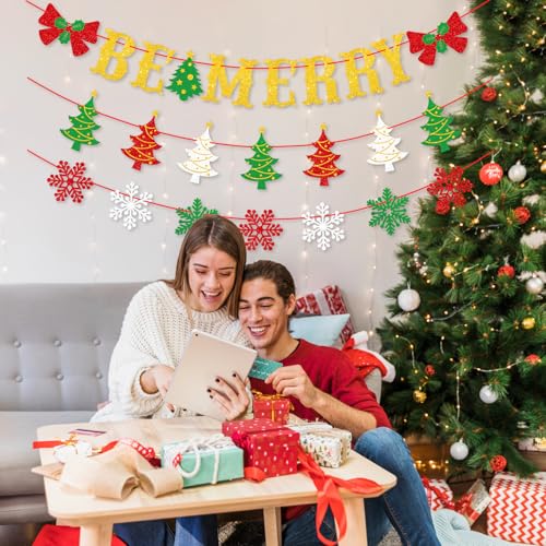 Gifloon Be Merry Christmas Banner - Holiday Decor for Mantle & Fireplace