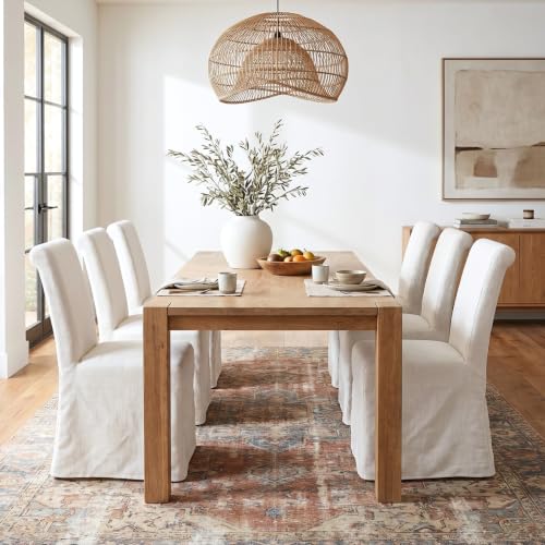 Slipcovered Parsons Dining Chairs, Set of 4, Cream Linen Upholstery