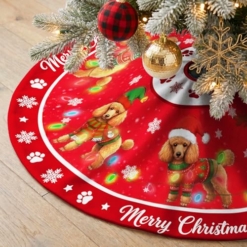 Poodle Christmas Tree Skirt 48 Inch - Indoor Outdoor Holiday Decor