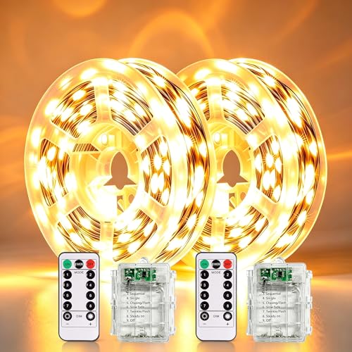 2-Pack Battery Operated Warm White LED Fairy Lights with Remote (33ft)