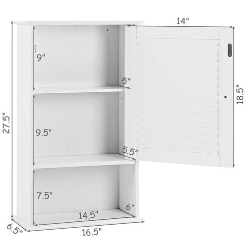 SPSUPE Single-Door Medicine Cabinet with Adjustable Shelf, Wooden Wall Storage Cabinet, Wall Mounted Bathroom Cabinet, White