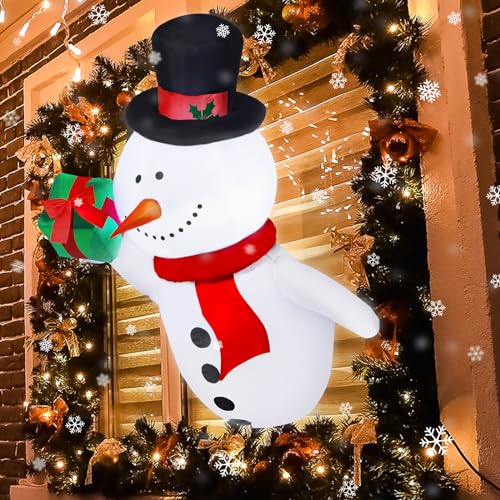 Wettarn 3.5ft Lighted Christmas Inflatable Snowman with Gift Box – Window Decor