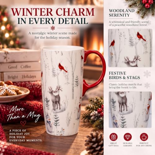 TZSSP 17oz Christmas Ceramic Coffee Mug with Lid - Winter Wildlife Holiday Gift