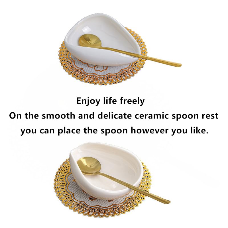 weigeqi Ceramic Spoon Rest Mini Coffee Spoon Holder & Spoon Set, Small Ceramic Spoon Rest, Coffee Stirrer, Teaspoon, Bar Spoon - Coffee Bar Accessories (white)