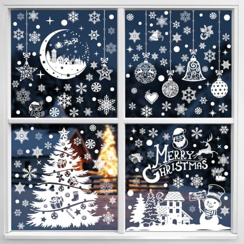 White Christmas Window Clings, 10 Sheets 206 Pcs