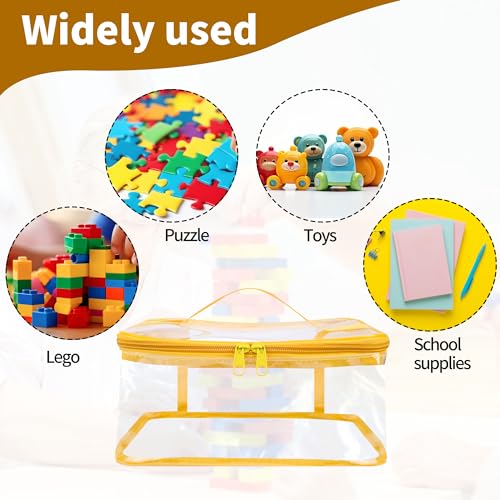 3-Piece Clear PVC Toy Storage Bags with Handles and Zipper, 9.4-inch