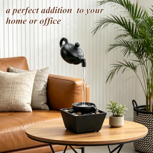 Floating Teapot Tabletop Fountain with LED Lights, Zen Water Feature