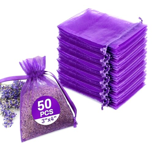 50 Pack Purple Organza Sachet Bags 3x4 Inch for Potpourri and Dried Flowers