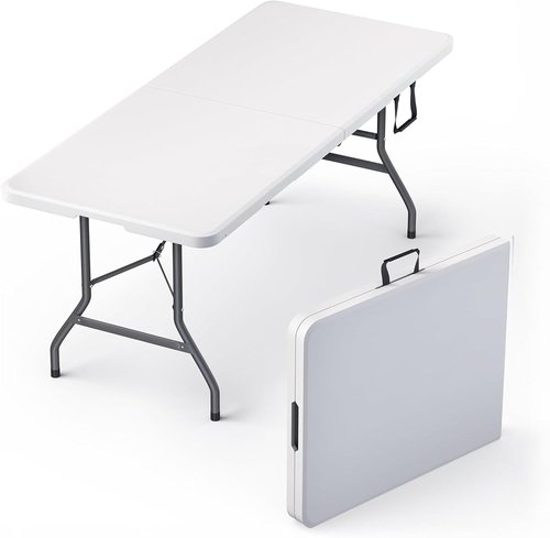 6FT Heavy Duty Folding Table by [Brand Name] - Portable with Built-In Handle & Steel Legs for Events, Picnics, and More