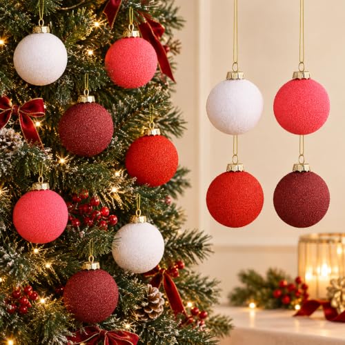 Mystarae Crimson Frost Textured Red Mix 2.4in 16Pcs Christmas Ornaments Set
