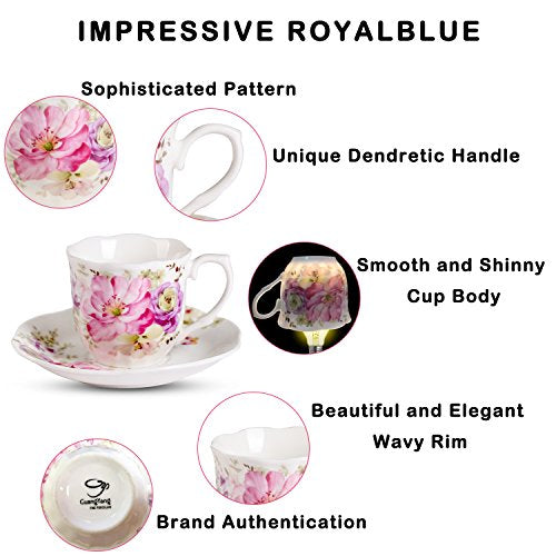 Pink GuangYang 2.8oz Mini Espresso Cups & Saucers Set of 6, Tiny Porcelain Coffee Set