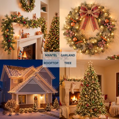 Joiedomi 2 Pack Indoor/Outdoor 43FT Warm White Christmas String Lights - 200 Mini Bulbs, Connectable, Safe UL588