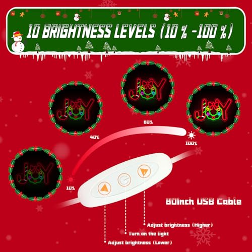 CinsYarn Joy Neon Sign Christmas LED Light Dimmable Wall Decor USB Powered