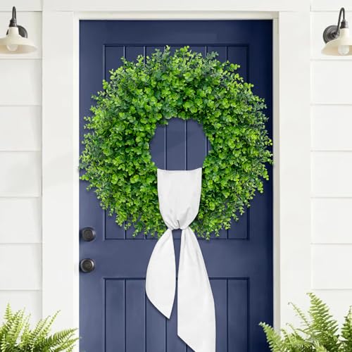 28-Inch Artificial Boxwood Wreath for Front Door, Year-Round Greenery Decor