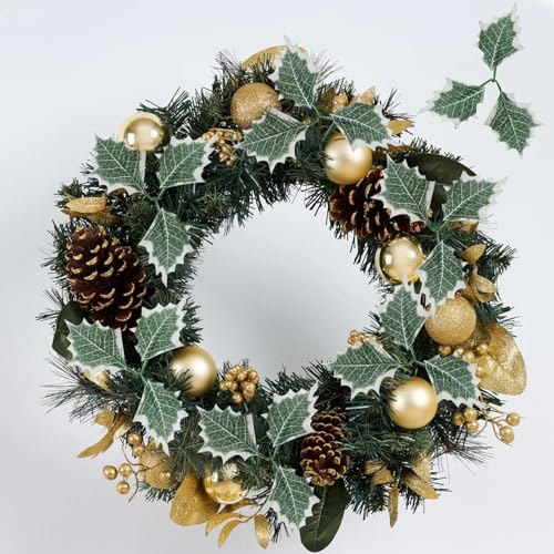 Xmas 6pcs Artificial Christmas Flowers with Holly Berries Pine Cones, Detachable Holiday Decor
