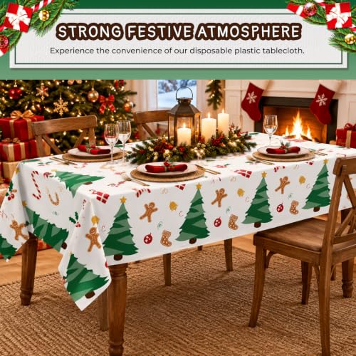 JHDZDHY 6 Pack Christmas Tree Tablecloths 54 x 108 in Disposable Plastic Table Covers