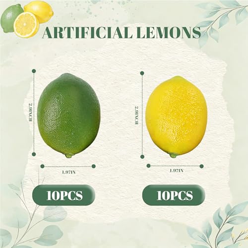 20Pcs Artificial Lemons - Yellow & Green Faux Fruit Decor