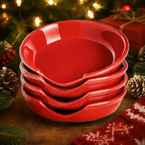 LE TAUCI Christmas Red Ceramic Spoon Rest - Set of 4, 4.8 Inch Holiday Kitchen Decor