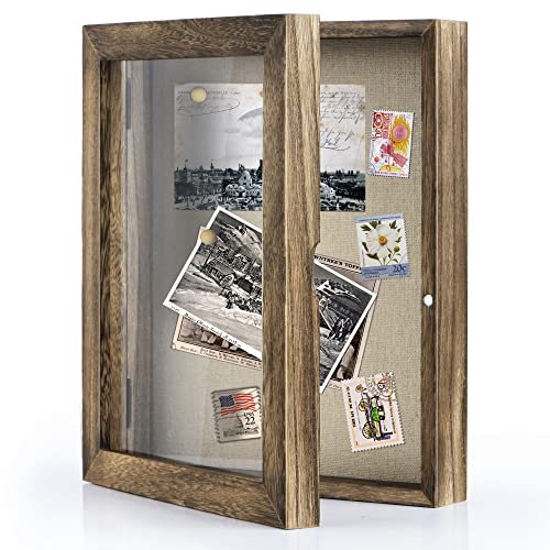 8x10 Rustic Wood Shadow Box Frame with Magnetic Door and Linen Back