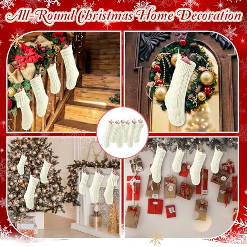 Chicingyou 6-Piece Cable Knit Christmas Stockings — 18" & 14" Ivory Rustic Farmhouse Mantel Set